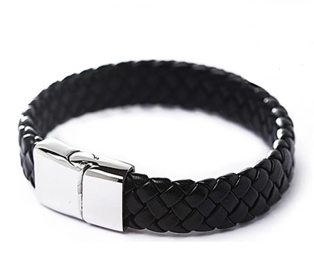 Men's Vintage Braided Leather Wristband with Magnetic Clasp